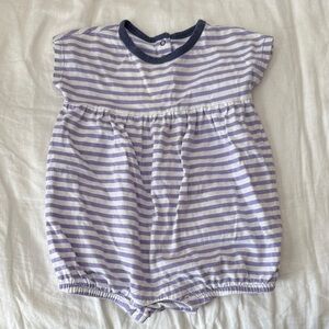 ✨ PRIMARY Purple + White Striped Bubble Romper 12–18M – 100% Cotton ✨